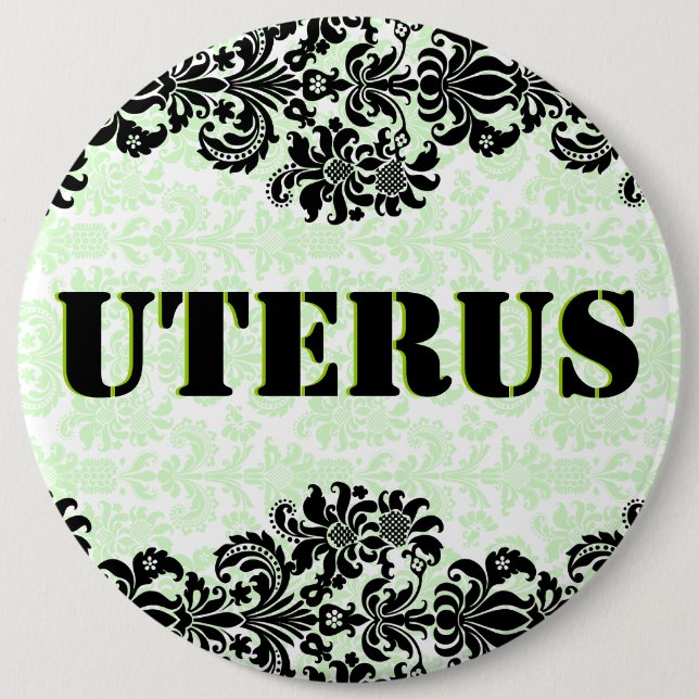Pastel Green & Black Damas GOP Uterus Obsession Button (Vorderseite)