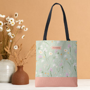 Pastel Green Boho Chic Floral Tasche