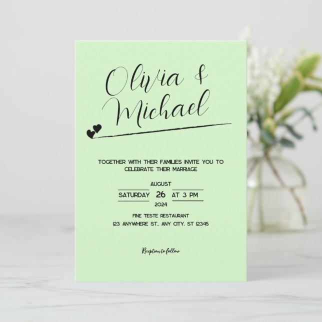 Pastel Green Botanical Wedding Einladung (Stehend Vorderseite)