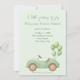Pastel Green Car & Balloon Einladung zum Geburtsta