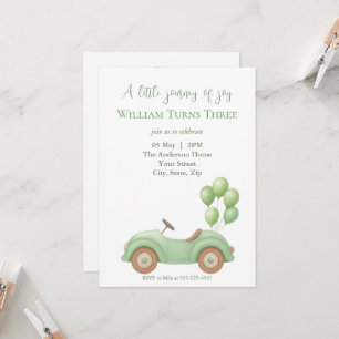 Pastel Green Car & Balloon Invitation Anniversaire