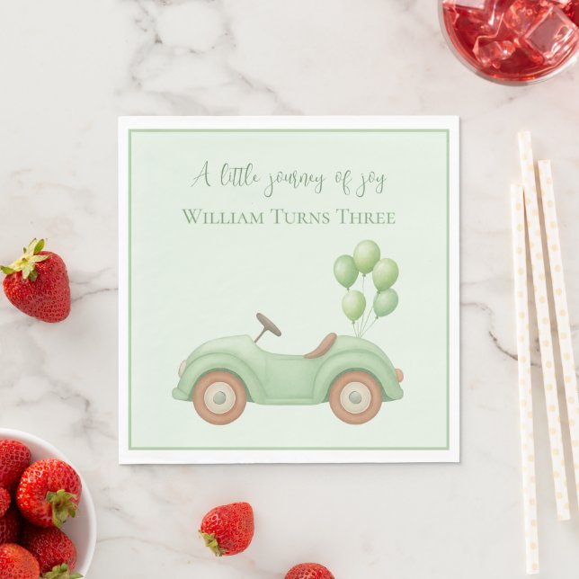 Pastel Green Car & Balloon - Paper Napkin Serviette (Beispiel)