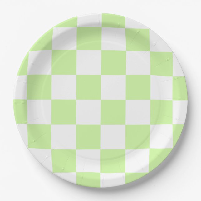 Pastel Green Checkered Gingham Pattern Pappteller (Vorderseite)