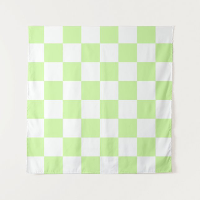 Pastel Green Checkered Gingham Pattern Wandteppich (Vorderseite)