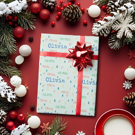 Pastel Green Christmas Wiederholname Personalisier Geschenkpapier