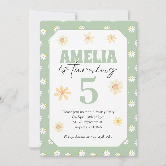 Pastel Green Daisy Anniversaire Invitation Quel qu (Devant)