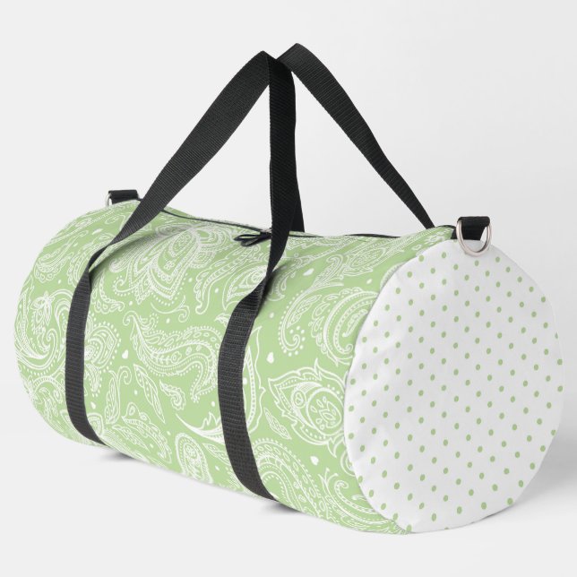 PASTEL GREEN ELABORATE PAISLEY PATTERN & DOTS DUFFLE BAG (Linke Ecke)