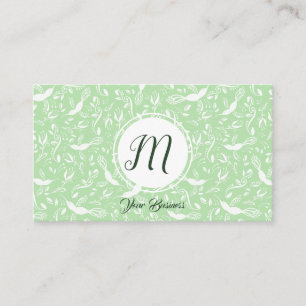 Pastel Green Floral Birds Trendy Monogram Initals Visitenkarte