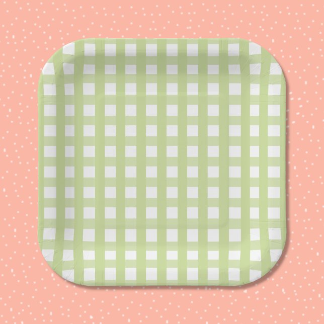 Pastel Green Gingham Karo Pattern Papierplatte Pappteller (Von Creator hochgeladen)