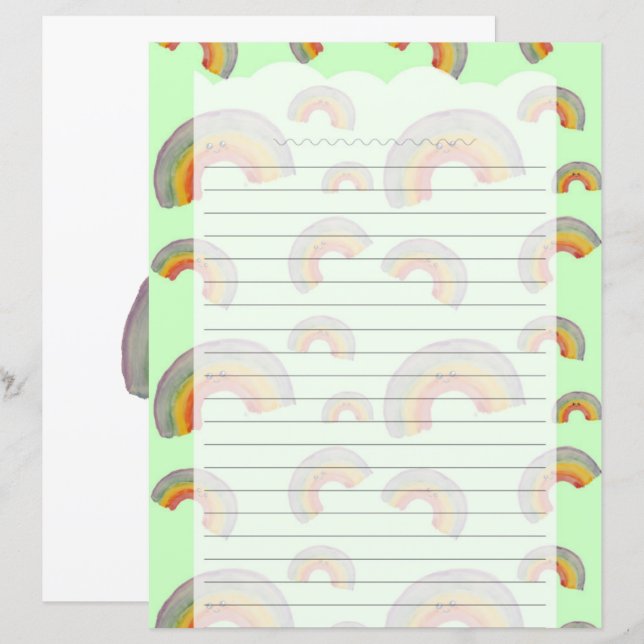 Pastel Green Kawaii Rainbow Stationery Paper (Vorne/Hinten)