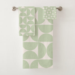 Pastel Green Mitte Jahrhundert Modernes Muster Badhandtuch Set