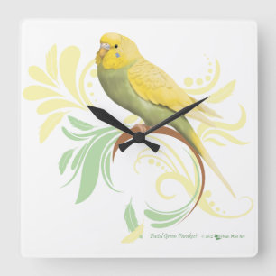Pastel Green Parakeet Quadratische Wanduhr