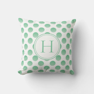 Pastel Green Polka Dots Custom Monogram Kissen