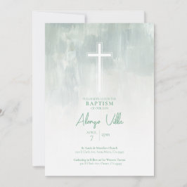 Pastel Green Religious Katholic Baptismus Einladun Einladung