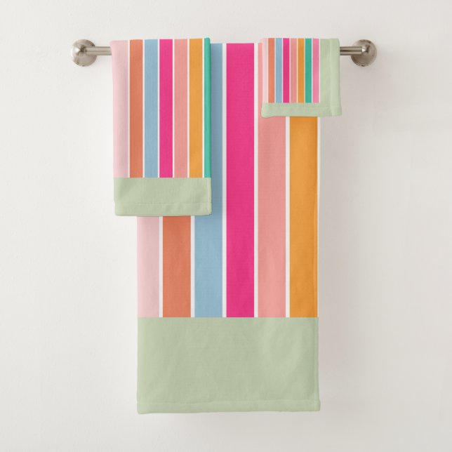 Pastel Green Retro Rainbow Badhandtuch Set (Insitu)
