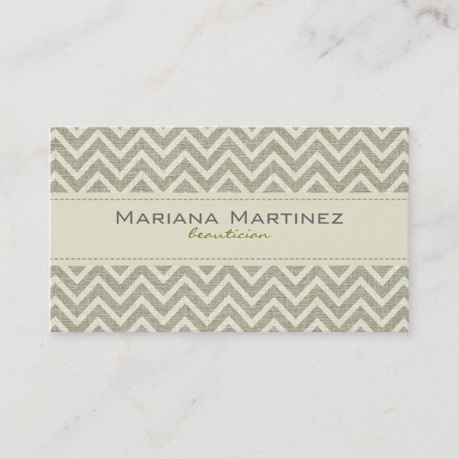 Pastel Green Retro Zickzack Muster Linen Textur Visitenkarte (Vorderseite)