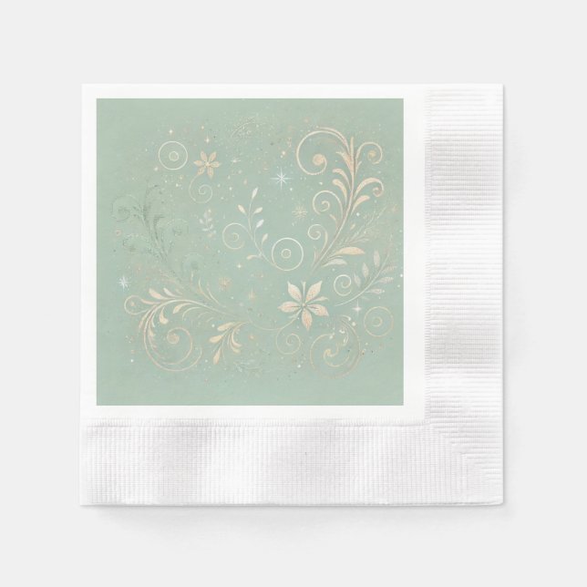 Pastel Green Shade Floral Motif Serviette (Vorderseite)