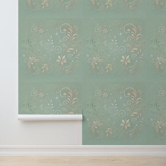 Pastel Green Shade Floral Motif Tapete (Anwendung)