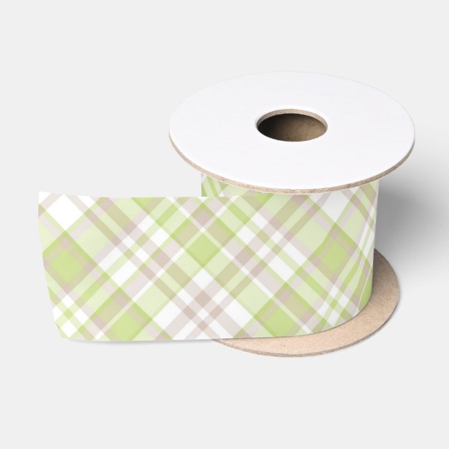 PASTEL GREEN TAN WEISSE KARIERTE PATTER SATINBAND (Spule)