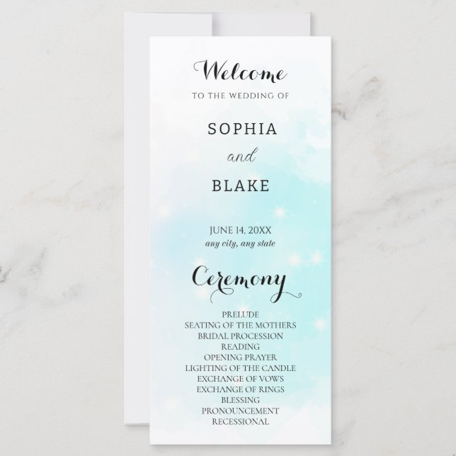 Pastel Green und Blue Sparkling Wedding Programm (Vorderseite)