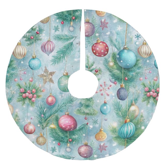 PASTEL GREEN UND RED CHRISTMAS ORNAMENTS & BÄUME POLYESTER WEIHNACHTSBAUMDECKE (Vorderseite)