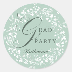 Pastel Green White Wildblume Wreath Abschluss Runder Aufkleber