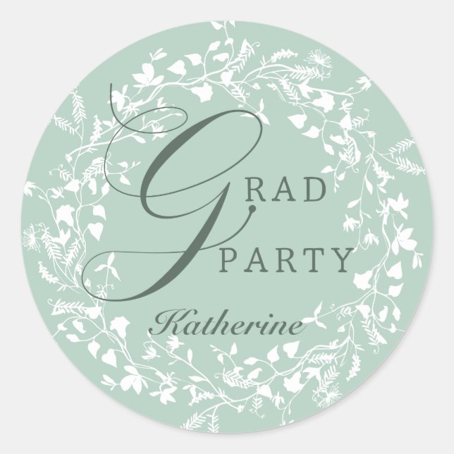 Pastel Green White Wildblume Wreath Abschluss Runder Aufkleber (Vorderseite)