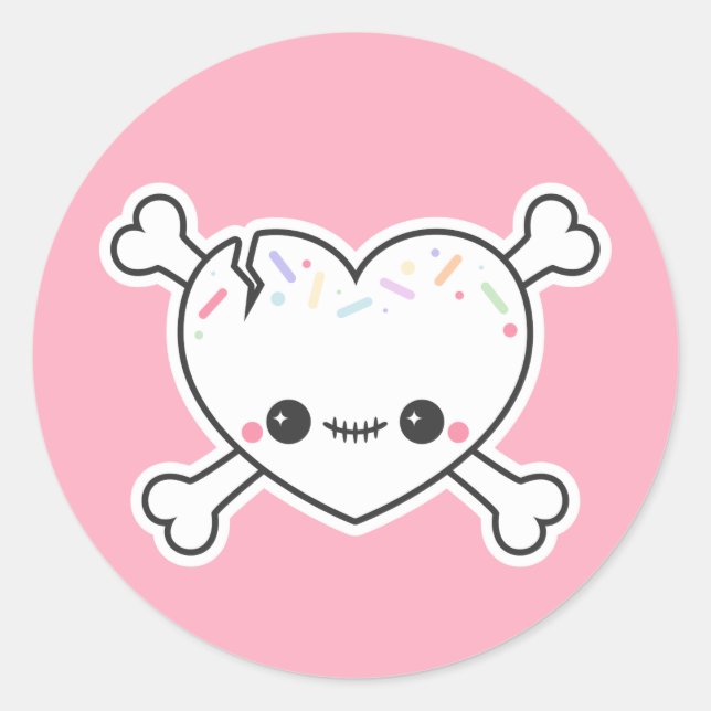 Pastel Grunge Niedliches Herz Schädel Runder Aufkleber (Vorderseite)