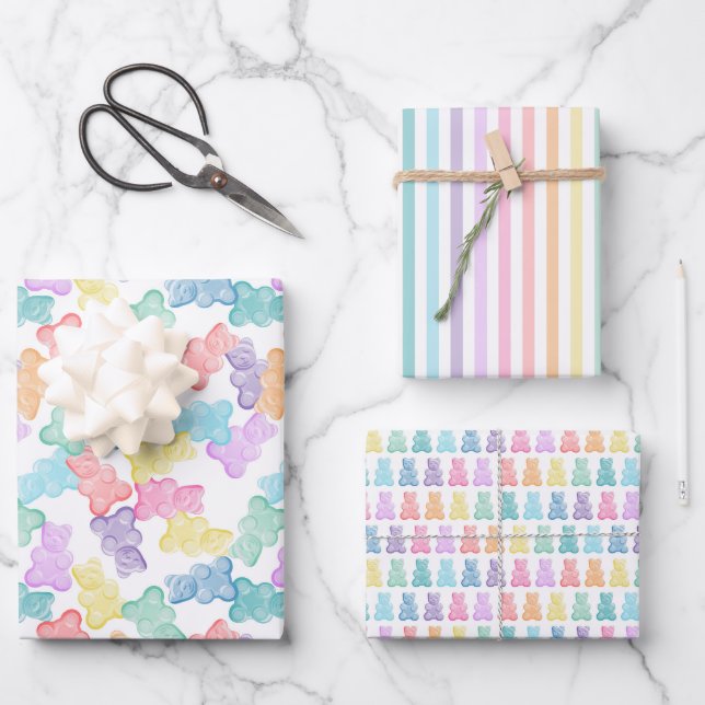 Pastel Gummy Bears Party Enveloppement papier (Recto)