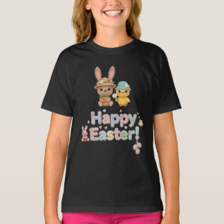 Pastel-Häkel-Happy-Ostern-Hase- und Küken-Design  T-Shirt