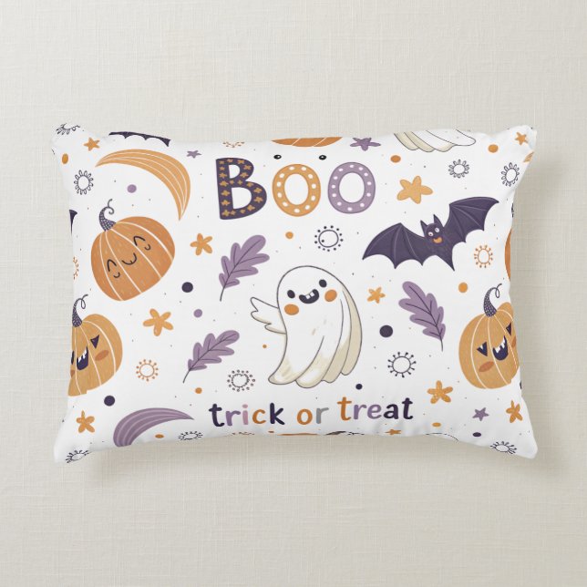 Pastel Halloween Accent Pillow – Cute Ghosts & Pum Dekokissen (Vorderseite)