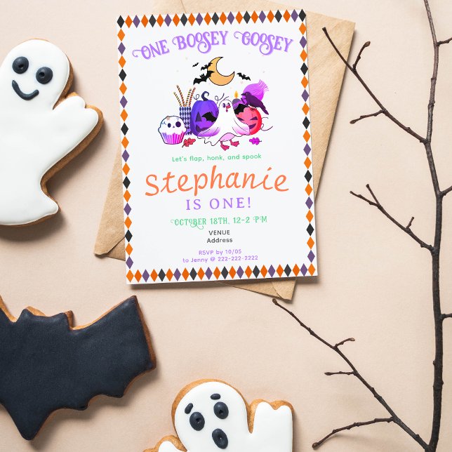 Pastel Halloween Gänsskind jeden Alters Geburtstag (Pastel Halloween Goose Toddler Any Age Birthday Party Invitation. Spooky Boo-sey Goose, Ghost Goose)