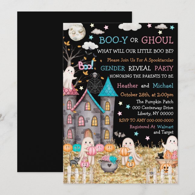 Pastel Halloween Gender Reveal Baby Shower Einladung (Vorne/Hinten)