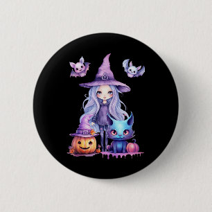 Pastel Halloween Hexenkatze Kürbiskerns Button