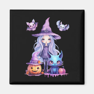 Pastel Halloween Hexenkatze Kürbiskerns Magnet