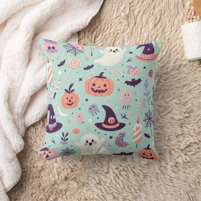 Pastel Halloween Spooky Pattern Kissen (Decke)