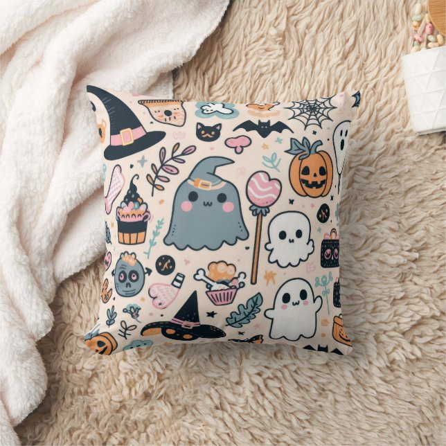 Pastel Halloween Spooky Pattern - Niedlich Kissen (Decke)