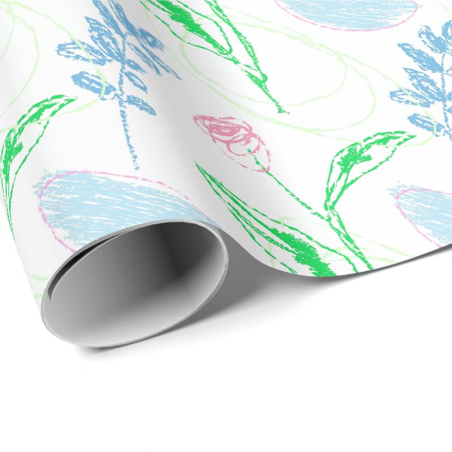 Pastel Hand gezeichnet Blumenmuster Geschenkpapier (Rolleneckpunkt)