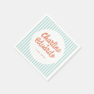 Pastel Handwriting Blue Stripe Retro Wedding Serviette