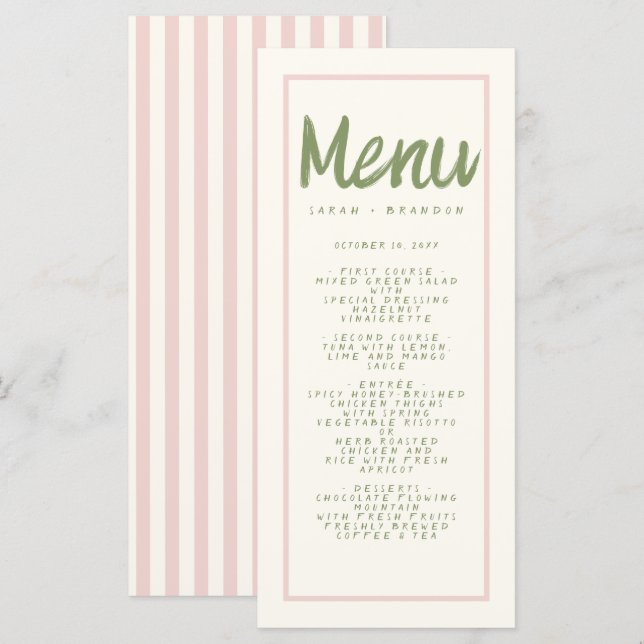 Pastel Handwriting Typografie Retro Wedding Menu Menükarte (Vorne/Hinten)