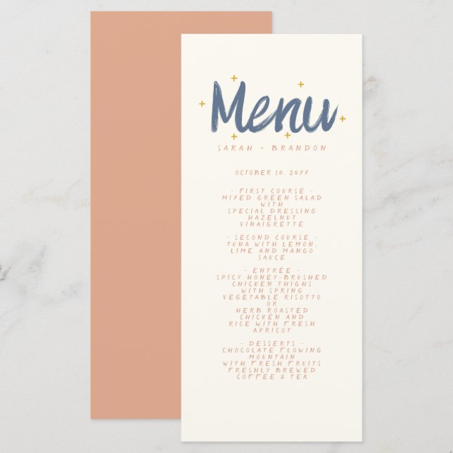 Pastel Handwriting Typografie Retro Wedding Menu Menükarte (Vorne/Hinten)