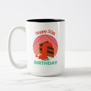 Pastel Happy 50. Geburtstagsparty Cake Piece Zweifarbige Tasse