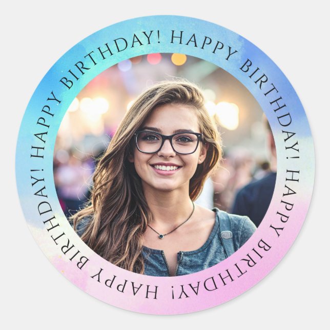 Pastel Happy Birthday Photo Envelope Seal Sticker  (Devant)