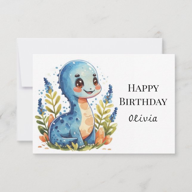 Pastel Happy Dino Birthday Karte (Vorderseite)