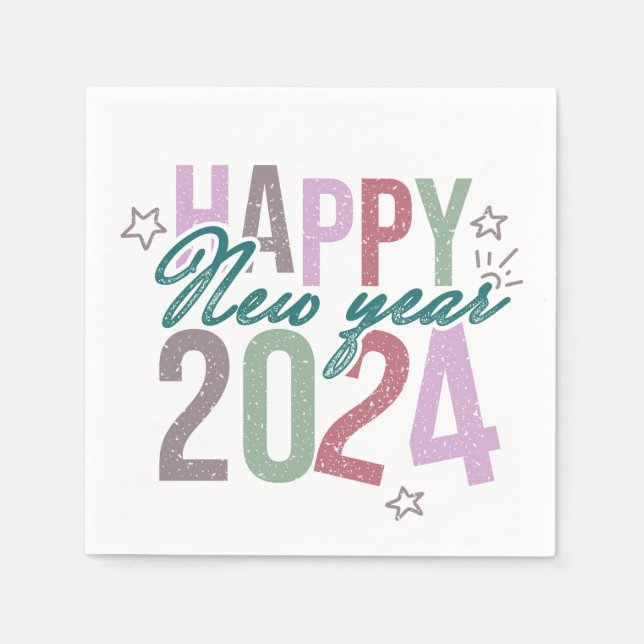 Pastel Happy New Year 2024 Serviette (Vorderseite)