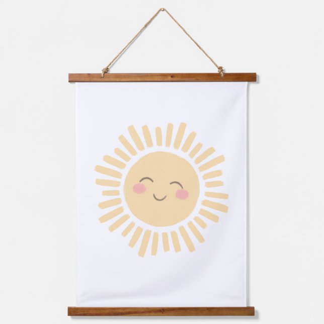 Pastel Happy Sun Kinderzimmer Dekoration Wandteppich Mit Holzrahmen (Vorderseite)