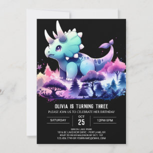 Pastel Happy Triceratops Geburtstag Einladung