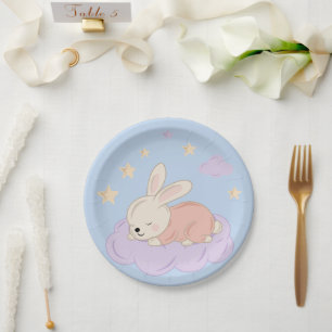 Pastel-Häschen auf Wolken-Baby-Party-Teller Pappteller