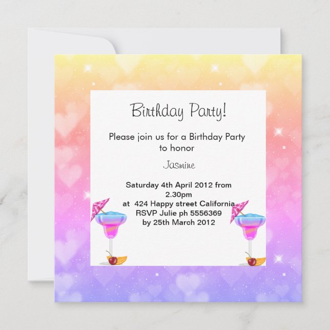 Pastel Hawaiian Thema Geburtstagsparty Einladung (Vorderseite)