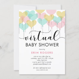 Pastel Heart Balloons Virtual Baby Dusche Einladung